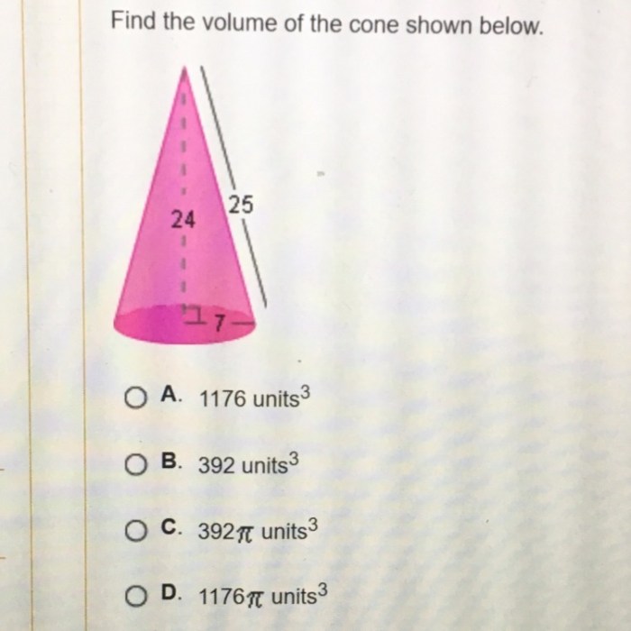 What is the volume of the cone shown below