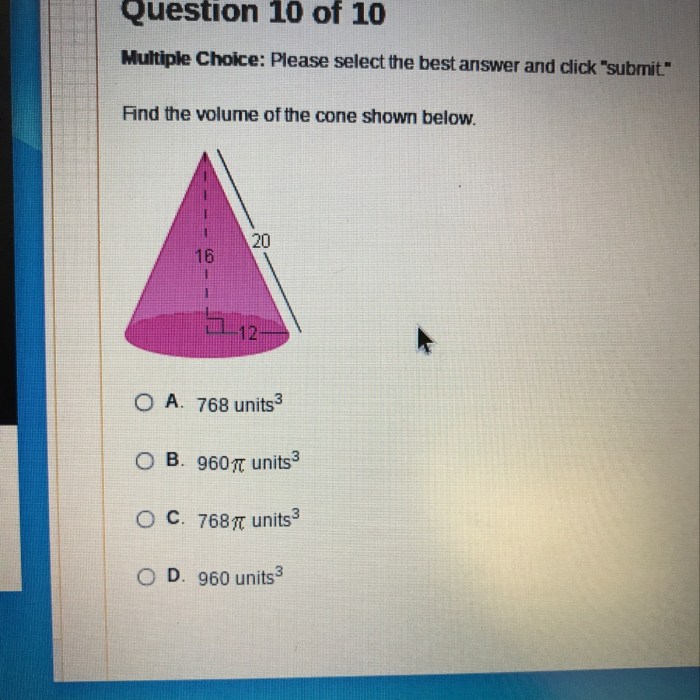 What is the volume of the cone shown below