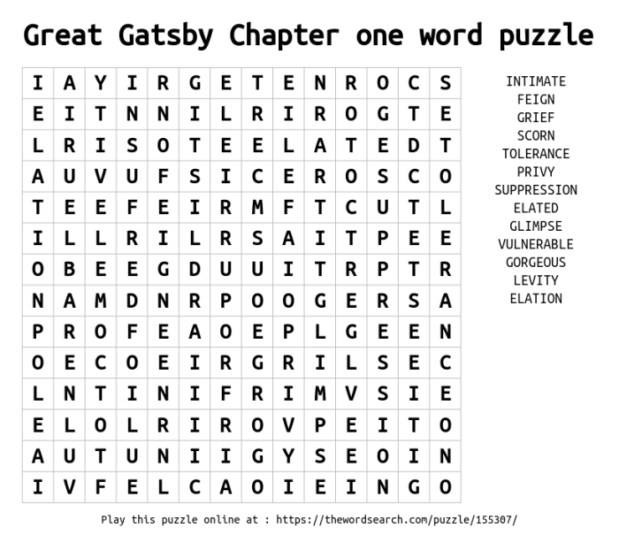 The great gatsby word search