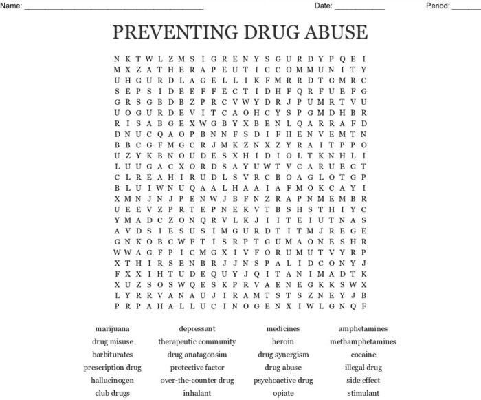 Substance misuse and abuse crossword puzzle